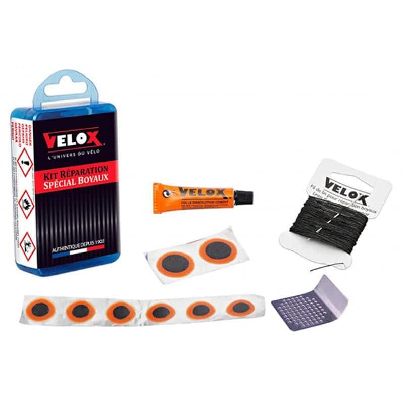 NECESSAIRE REP/RUSTINE VELOX BOYAU 8 PIECES + DISSOLUTION 10ML + 1 RAPE + FIL AVEC AIGUILL