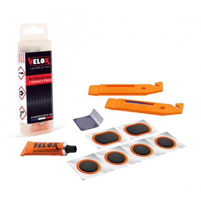 NECESSAIRE REP/RUSTINE VELOX TREKKING/VTT 6 PIECES + DISSOLUTION + 1 RAPE + DEMONTE PNEU