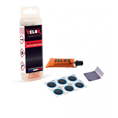 NECESSAIRE REP/RUSTINE VELOX ROUTE 6 PIECES RENFORCEES + DISSOLUTION 5ML + 1 RAPE