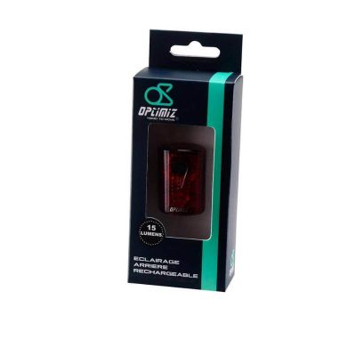 Feu Arrière Vélo Optimiz Rechargeable USB 15 Lumens Noir 3 LED 4 Modes