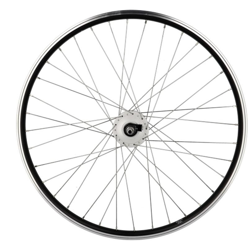 ROUE VTT 26" AV ECROU AXE PLEIN JANTE NOIR MACH1 ER 10 MOYEU SHIMANO DYNAMO 6V 3.0W