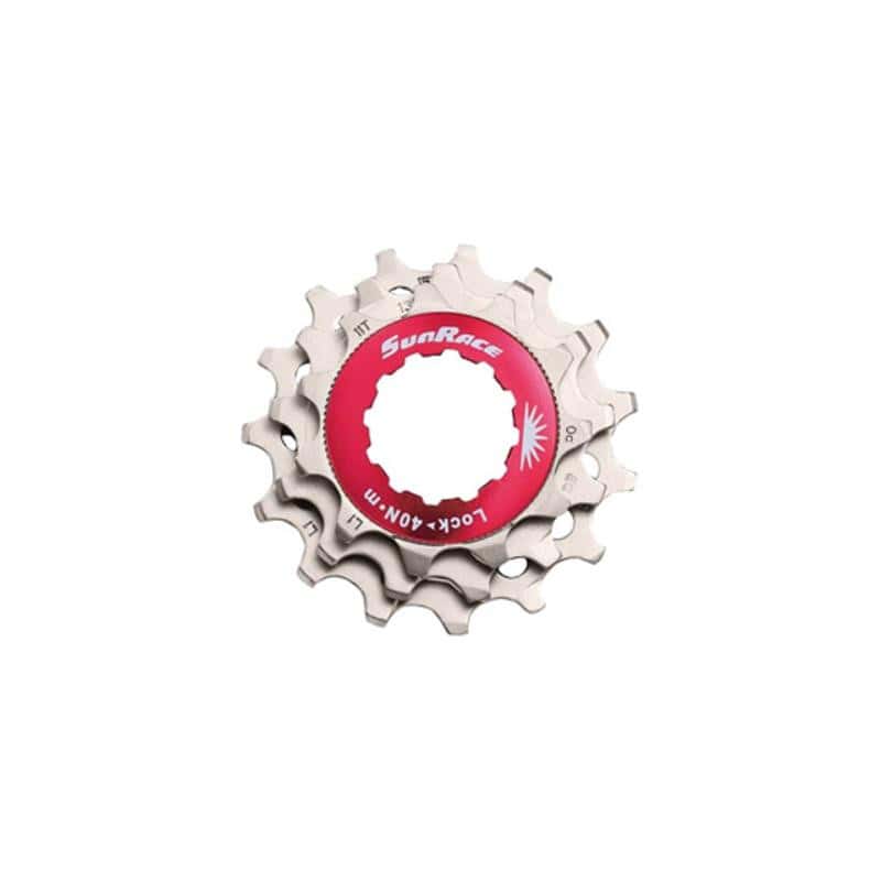PIGNON SUNRACE POUR CASSETTE 12V ARGENT AVEC CONTRE ECROU (11-13-15)