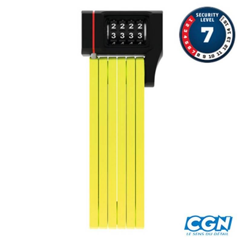 Antivol Vélo Pliable à Code Abus L 80cm Bordo Ugrip 5700C/80 Jaune + Support