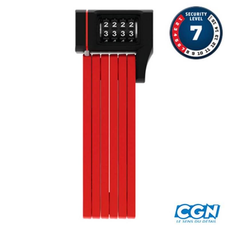 Antivol Vélo Pliable à Code Abus L 80cm Bordo Ugrip 5700C/80 Rouge + Support