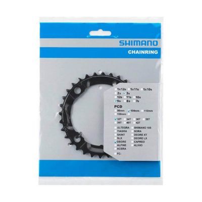 Plateau VTT Shimano Triple Ø 104mm Intermédiaire 32D Noir Origine Deore M590 9V 4 Branches