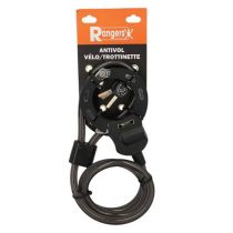 Antivol Vélo/Trottinette Menotte + Câble à Boucle Rangers Ø 12 mm L1.20M à Clé Noir