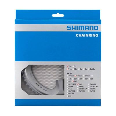 Plateau Route Shimano Double Ø 110mm Extérieur 53Dts Argent Origine 105 R7000 11V. 4 Branches