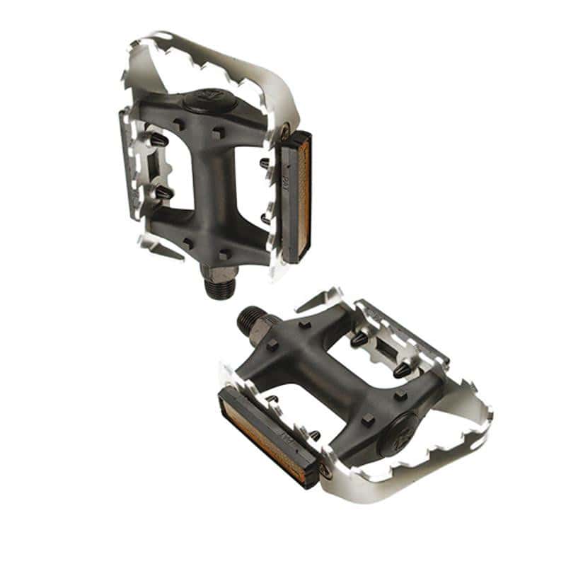 PEDALE VTT ALU OPTIMIZ CORPS RESINE ARGENT/NOIR 9/16 (PR) (CALE-PIEDS ADAPTABLE)