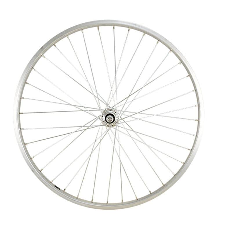 ROUE VTT 26" AR ECROU. AXE PLEIN JANTE ARGENT MACH1.MOY.MICHE V-BRAKE A VISSER 5/6/7V 36T
