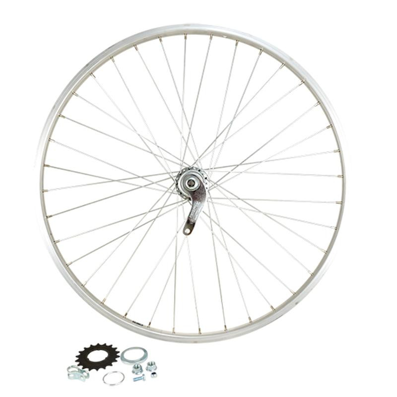 ROUE VTT 26" AR ECROU. AXE PLEIN JANTE ALU MACH1. MOY. VELOSTEEL COASTER 18T RETROPEDALAGE