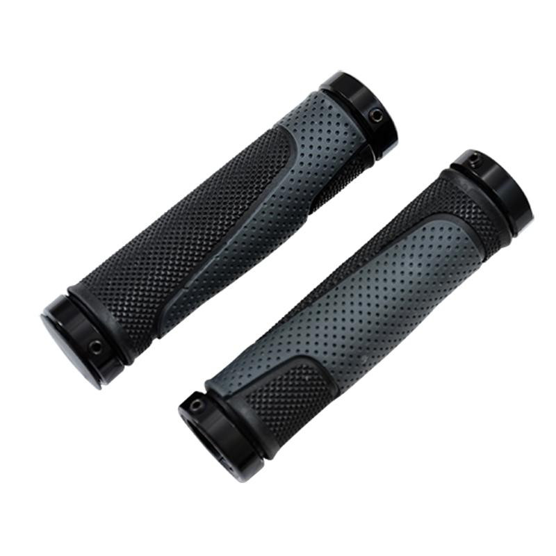 POIGNEE VELO OPTIMIZ LOCK ON DOUBLE NOIR/ARGENT TRIPLE DENSITE 130MM (PR)