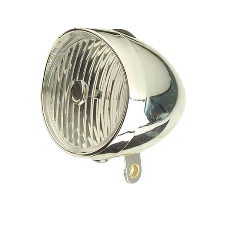 ECLAIRAGE VELO PILE AV OPTIMIZ CHROME 1 LED BLANCHE STYLE RETRO (FIXATION GARDE-BOUE)