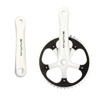 PEDALIER MONO PISTE/FIXIE 46D L165 ALU ARGENT/NOIR (DIAM 130/AXE CARRE DECALE 110.5)